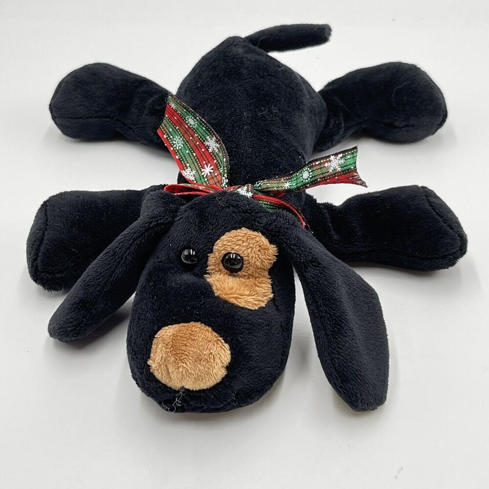 Target Friendzies 9" Plush Black Brown Puppy Dog Eye Spot Beanbag Holiday Bow